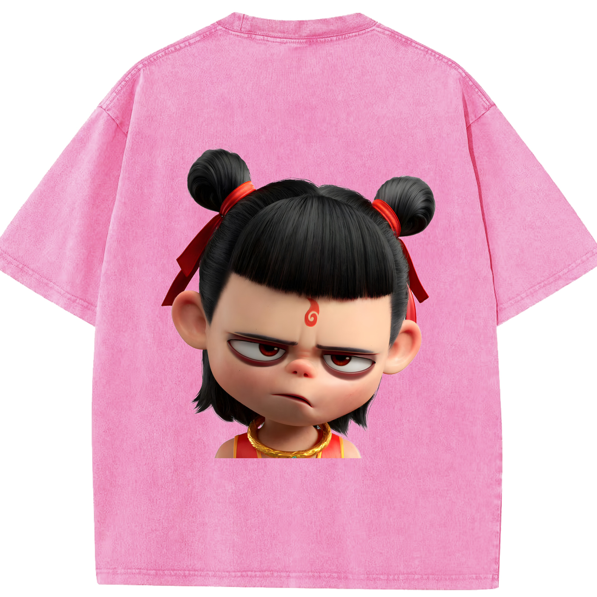 （画像用） Ne Zha 2 ナタ 魔童の大暴れ 綿100% ヴィンテージ風 半袖Tシャツ（背面プリント）
